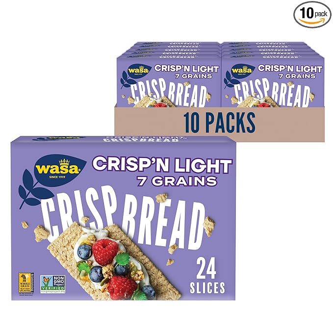 Wasa Crisp’n Light 7 Grains Crispbread, 4.9 oz (Pack of 10), Crackers, Non-GMO Ingredients, 7 Grain