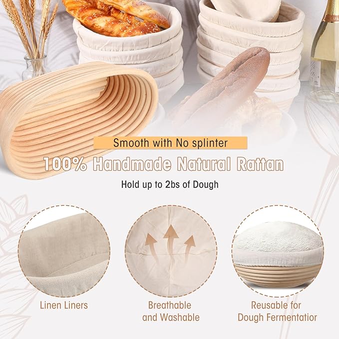 Gejoy 20 Sets Bread Proofing Baskets Bulk Shaped Banneton Dough Proofing Bowls Kit with Cloth Liner
