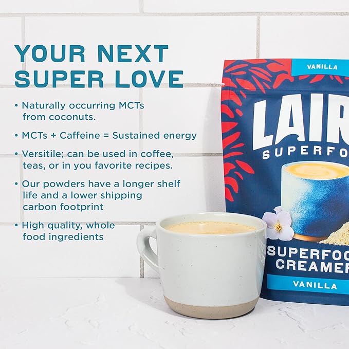 Laird Superfood Non-Dairy Original Superfood Vanilla Coconut Powder Coffee Creamer, Gluten Free