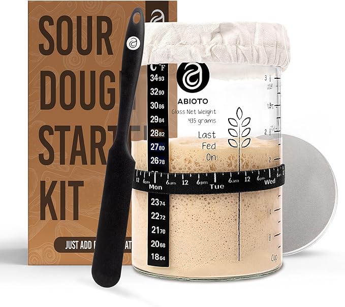 Sourdough Jar Kit, Includes 34 oz Sourdough Starter Jar with Metallic Lid, Silicone Spatula