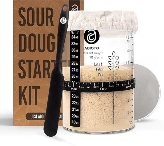 Sourdough Jar Kit, Includes 34 oz Sourdough Starter Jar with Metallic Lid, Silicone Spatula