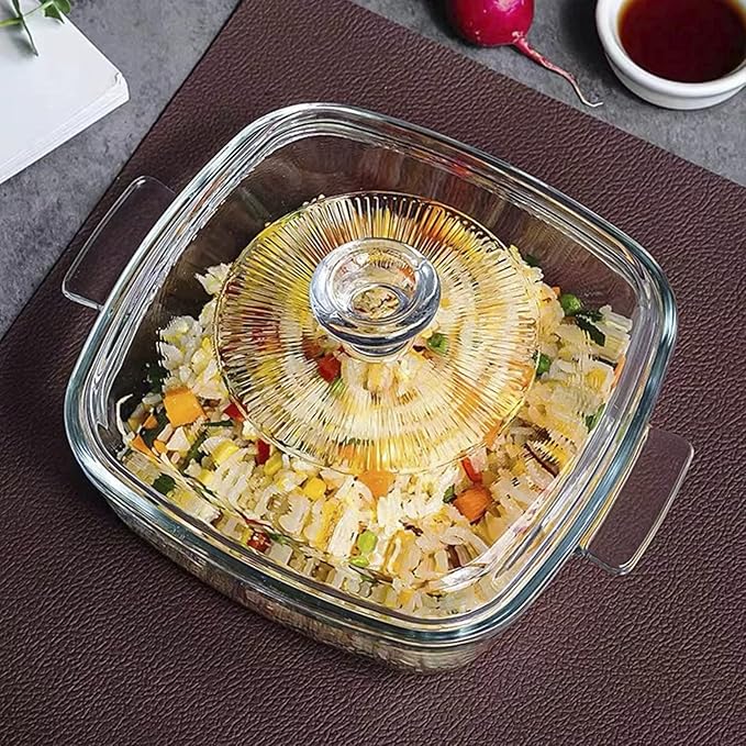 Clear Square Glass Casserole with Lid, Baking Dish with Glass Cover, Casserole for Oven, Freezer
