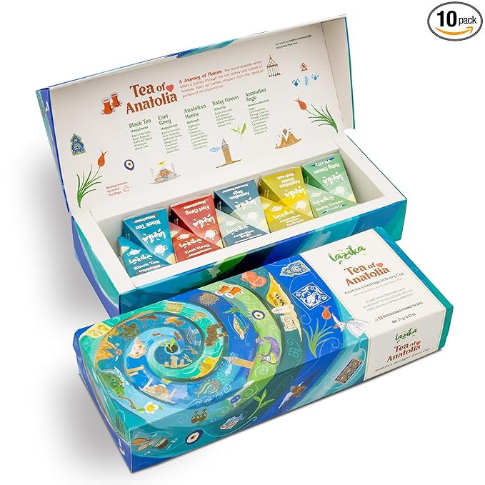 Lazika Tea Variety Pack with Lovely Presentation Box, Black, Green and Herbal Tea Sampler Gift Set