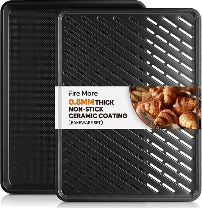 Cookie Sheet for Baking with Wire Rack, Thicker Carbon Steel Half Baking Sheet Pan Set Non Stick