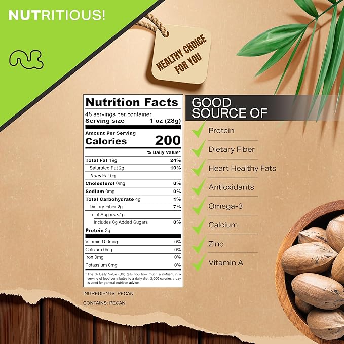 NUT CRAVINGS - Raw Hard Shell Pecans, (48oz - 3 LB) Bulk Nuts Packed Fresh in Resealable Bag
