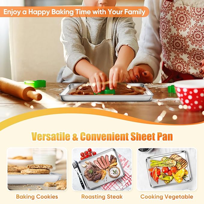 Homikit 2 Pack Baking Sheet, 10 x 8 Inch Stainless Steel Cookie Tray Set for Cooking Toasting