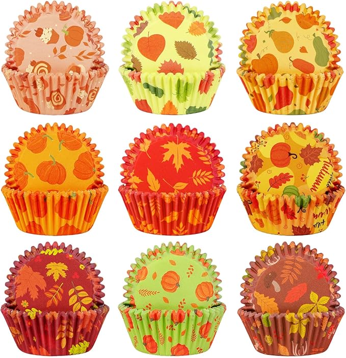 SANNIX 450pcs Fall Cupcake Liners, Thanksgiving Pumpkin Maple Leaf Cake Baking Cups Cupcake