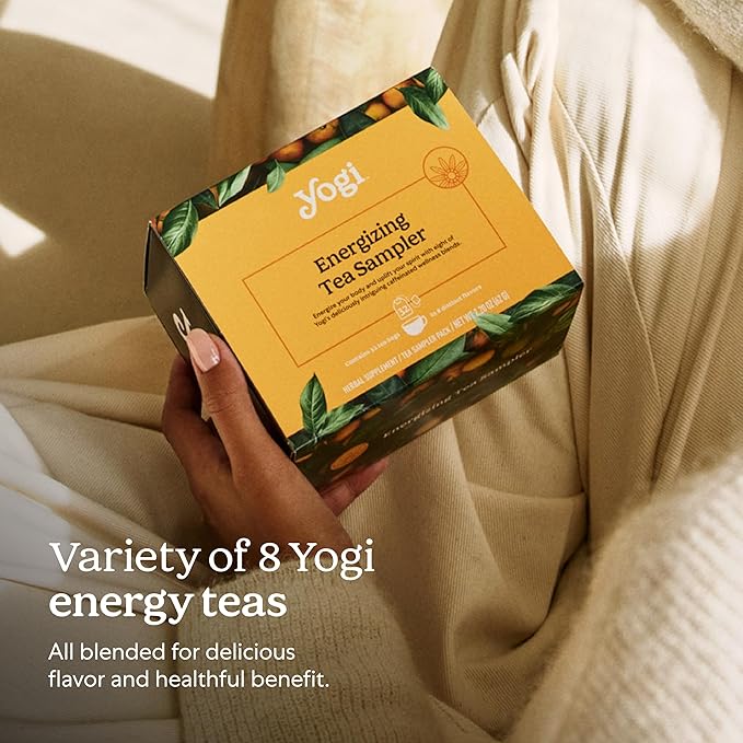 Yogi Organic Tea Energy Sampler Box (32 Tea Bags) - 8 Energizing Black & Green Teas - Contains