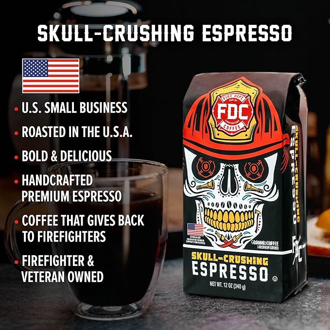 Fire Department Coffee - Gives Back to Firefighters - Full-Bodied & Bold Skull Crushing Espresso
