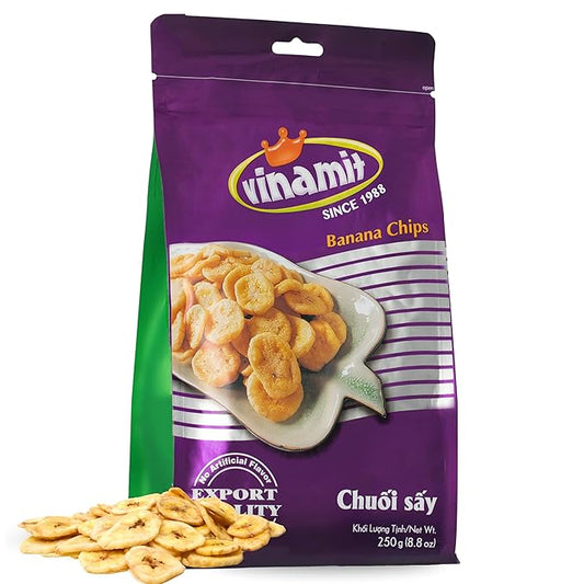 Vinamit Dried Banana Chips | Unsweetened Banana Chips | 8.8 oz Bag | Naturally Sweet, Non-GMO