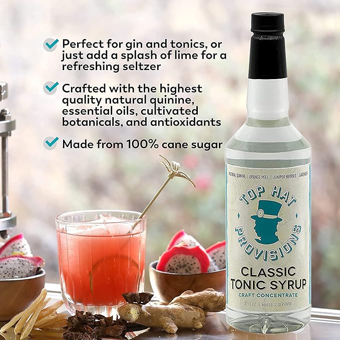 Top Hat Classic Tonic Syrup – 5x Quinine Tonic Water Concentrate – Make Tonic Water at Home – Just