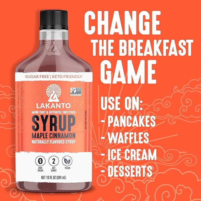 Lakanto Sugar Free Cinnamon Maple Syrup - Monk Fruit Sweetener, Keto Diet Friendly, Vegan, 2g Net