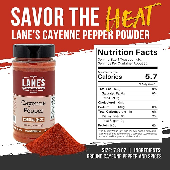 Lane's Cayenne Pepper Powder, All-Natural Cayenne Red Peppers Powder, Goes Well With Meat & Veggies