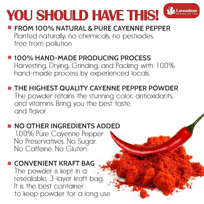Lavendium, Premium 1.56 lbs Cayenne Pepper Powder??Pure Ground Red Pepper, Bold and Spicy Flavor
