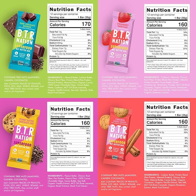 B.T.R. Nation Keto Superfood Protein Bars - Plant Based and Free of Sugar Alcohols | (12) Bar