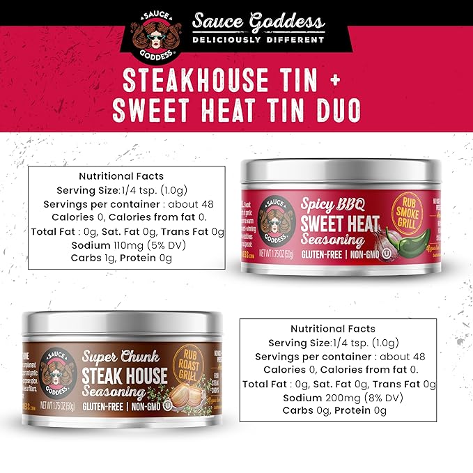 Sauce Goddess - BBQ Sweet Heat & Super Chunk Steakhouse Rub - Spicy-Sweet, Savory, Gluten-Free, No