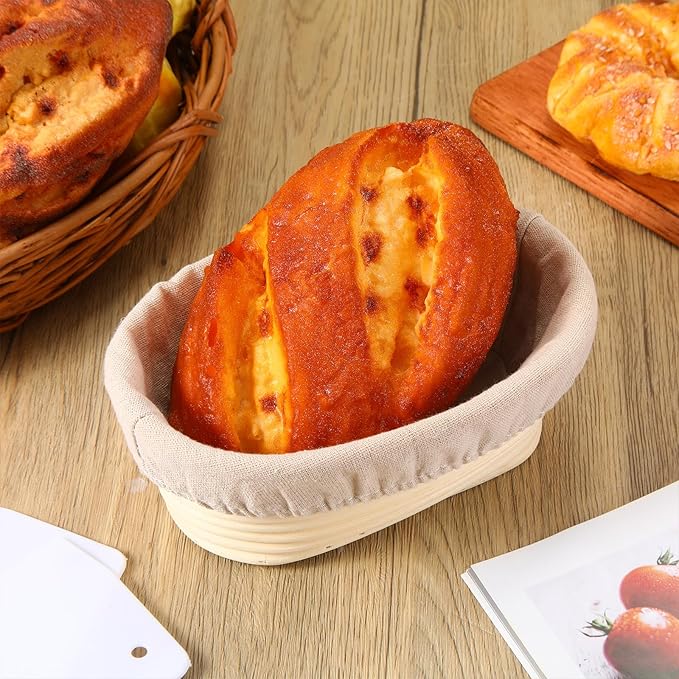 Gejoy Oval Banneton Bread Proofing Basket Set of 8, Sourdough Bread Baking Bowl Kit with Cloth