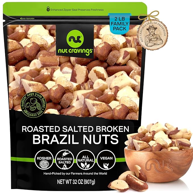 NUT CRAVINGS - Roasted & Salted Broken Brazil Nuts - No Shell, (32oz - 2 LB) Bulk Nuts Packed Fresh