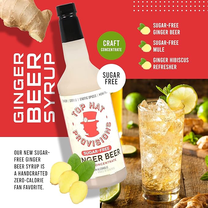 Top Hat Keto Sugar Free Diet Ginger Beer Syrup - Made with Organic Monk Fruit – Zero Sugar Ginger