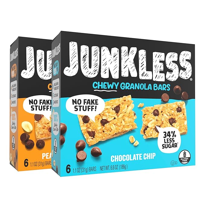 JUNKLESS Chewy Granola Bars Twin Pack ??Chocolate Chip & Peanut Butter Chocolate Chip (12