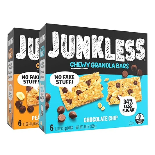 JUNKLESS Chewy Granola Bars Twin Pack ??Chocolate Chip & Peanut Butter Chocolate Chip (12