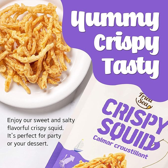 Calamari Chips Made with Real Squid [ 3 PACK ] Crunch + Crispy Healthy Snacks, Low Calorie Finger