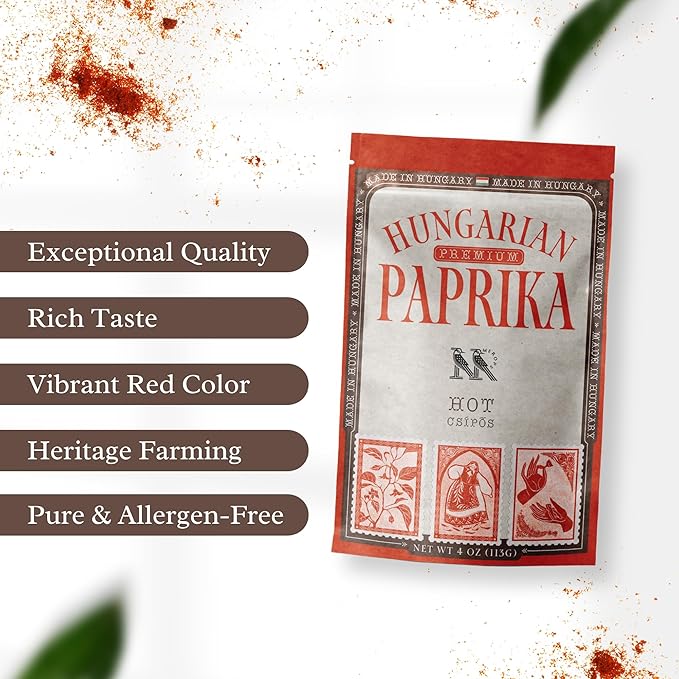 Premium HOT Hungarian Paprika Powder (4 oz) - Non-GMO - Vibrant Deep Red Color - Protected