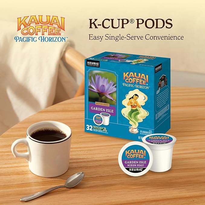 Kauai Coffee K-Cup Pods for Keurig Brewers – Arabica Coffee, 10% Hawaiian – Medium Roast, Bright
