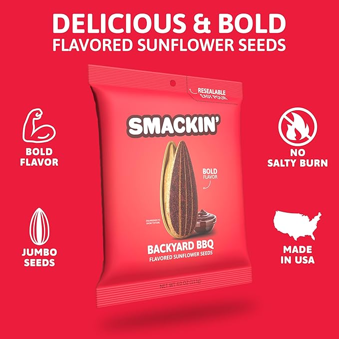 SMACKIN' - Jumbo Roasted Sunflower Seeds, No Salty Burn, American Made, Easy Pour & Seal - Backyard