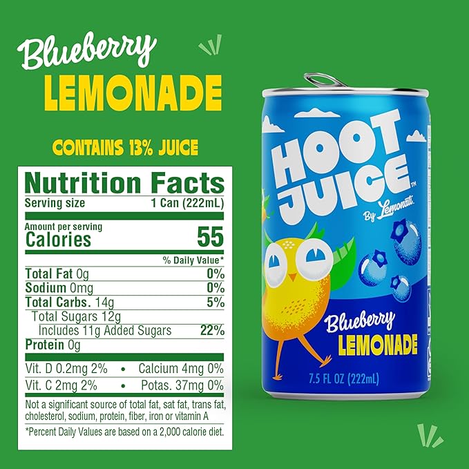 Hoot Juice Blueberry Lemonade By Lemonati, No Artificial Sweeteners or Flavors, Gluten-Free