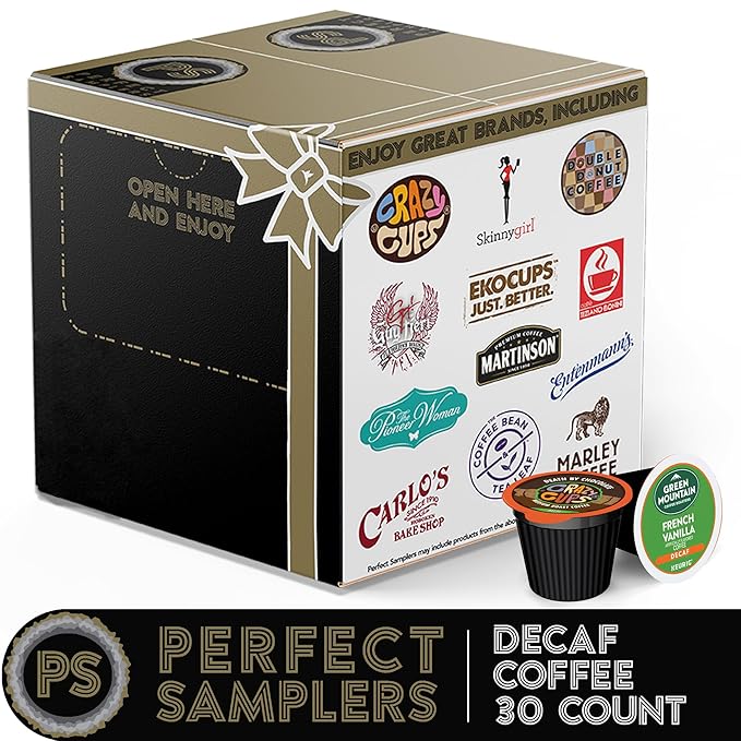 Flavored Decaf Coffee Pods Variety Pack Sampler, Assorted Single Serve Decaffeinated Coffee