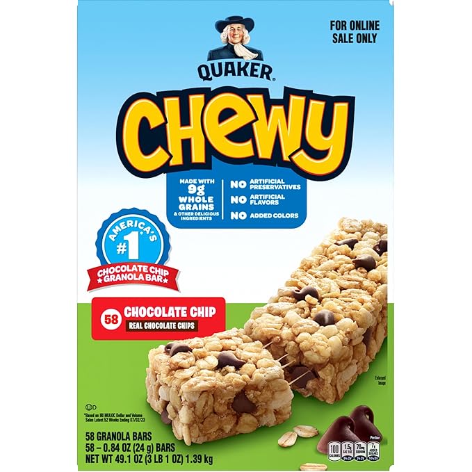 Quaker Chewy Granola Bars, Chocolate Chip, 58 Count - Packaging May Vary