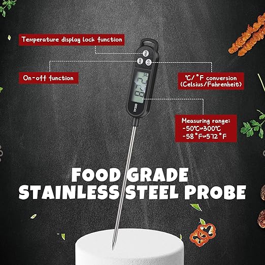 12 Pcs Meat Food Thermometer Food with Probe Water Liquid Instant Read Digital Thermometer Kitchen