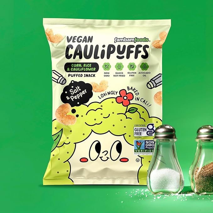 CauliPuffs - Corn, Rice, and Cauliflower Gluten Free Puffed Snack (15 x 0.75oz Bags, Vegan Salt &