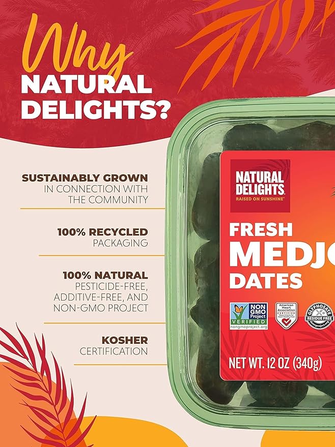 Natural Delights Medjool Dates Whole - Non-GMO Verified Fruit, Good Source of Fiber & Potassium