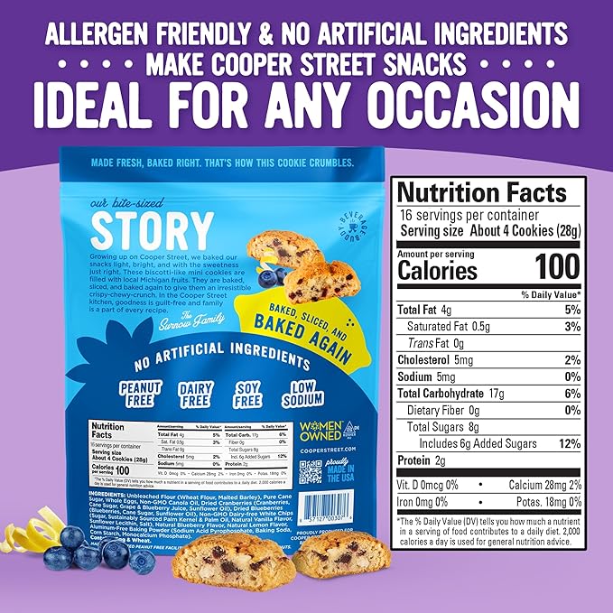Cooper Street Twice-Baked Blueberry Lemon Biscotti Cookies (16 oz Pack of 2) ??Over 50 Biscotti per