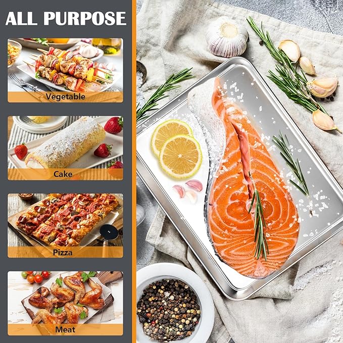 2Pcs Baking Sheet Pan Set, Joyfair Stainless Steel Cookie Sheets, Commercial Metal Pans Toaster