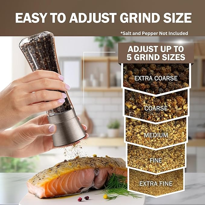 Home EC Original Gun Metal Bronze Salt and Pepper Grinder Set of 2 - Adjustable Ceramic Grinder