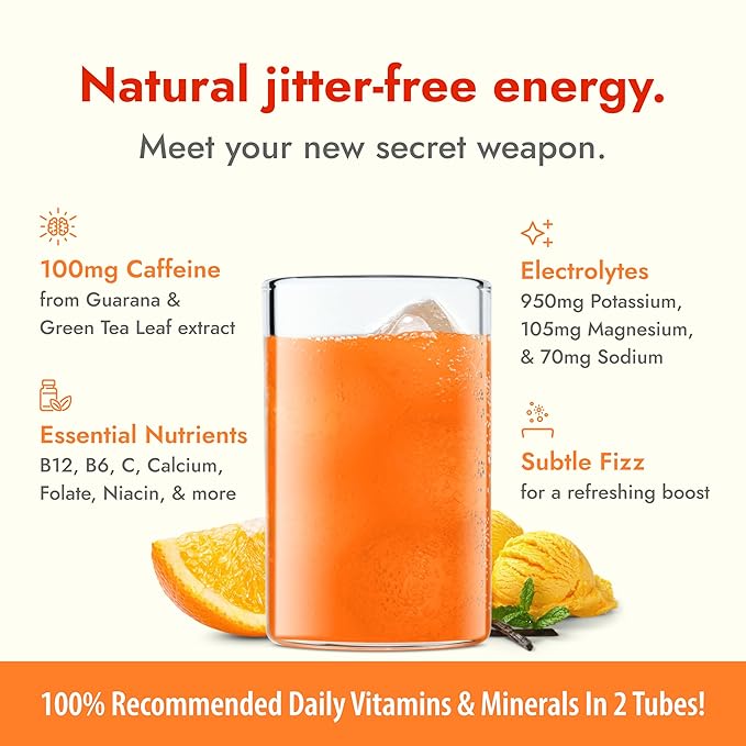 Zipfizz Daily Energy Drink Powder, Orange Cream, 20 Pack | 3-in-1 Sustained Energy, Rapid