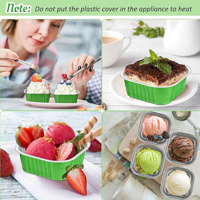 Aoriher 150 Pieces 10 oz Mini Cake Pans with Lids Aluminum Foil Baking Cups Square Disposable 4" x