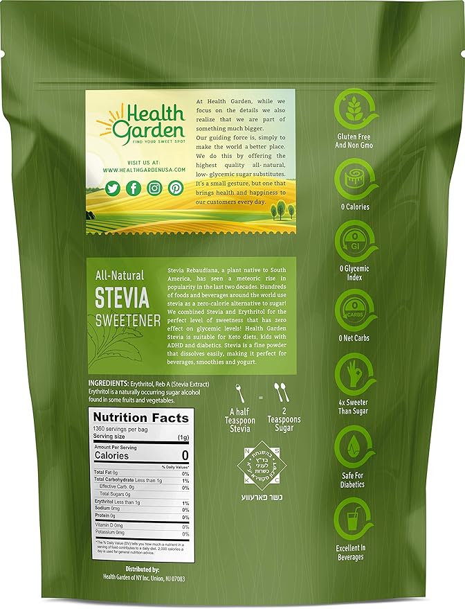 Health Garden Stevia Sweetener Powder - 4:1 Sugar Substitute - All Natural - Gluten Free - Keto