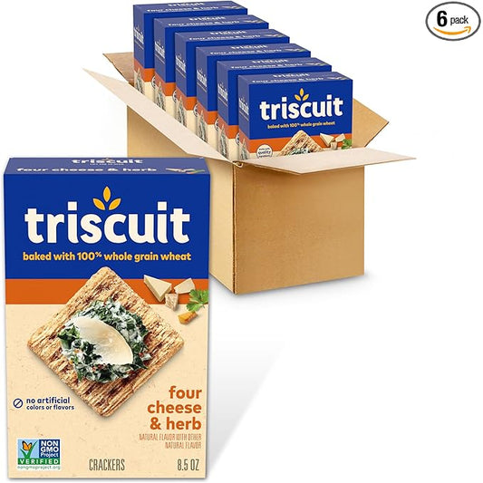 Triscuit Four Cheese & Herb Whole Grain Wheat Crackers, Lunch Snacks, Bulk Snack Crackers, 6 - 8.5