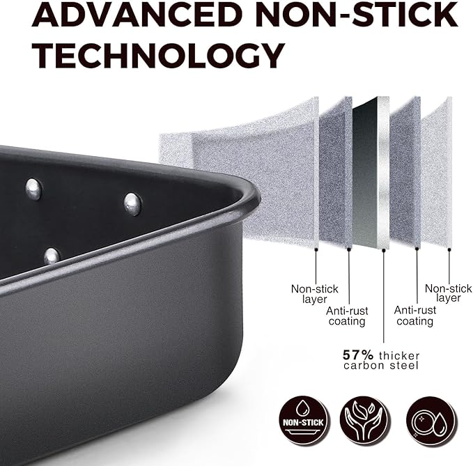 HONGBAKE Lasagna Pan 3 Inch Deep, 15x10" Baking Pan for Oven, Nonstick Cake Baking Dish for