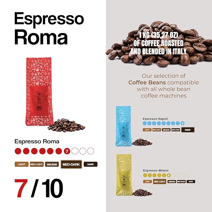Dongiò Caffè Roma Blend - Whole Bean Coffee, Medium-Dark Espresso Roast, Premium Coffee Quality