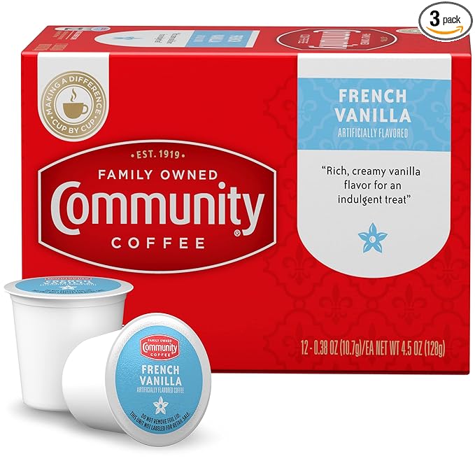 Community Coffee French Vanilla Flavored 36 Count Coffee Pods, Medium Roast, Compatible with Keurig