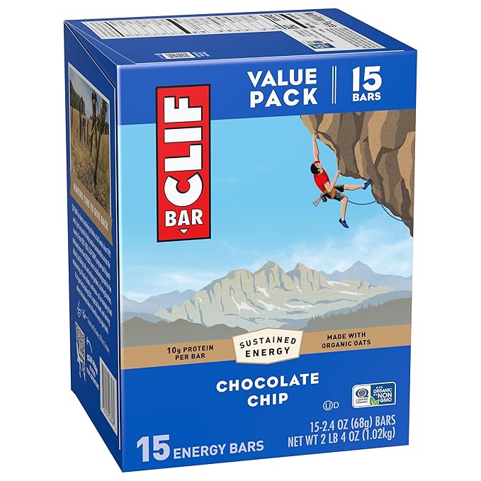 CLIF BAR - Protein Bars - Chocolate Chip - Made with Organic Oats - Energy Bars - Non-GMO - (15