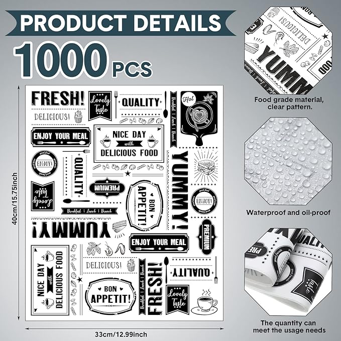 Seajan 13x15.8 Inch Newsprint Wax Paper Sheets Newspaper Theme Food Basket Liners Grease Resistant