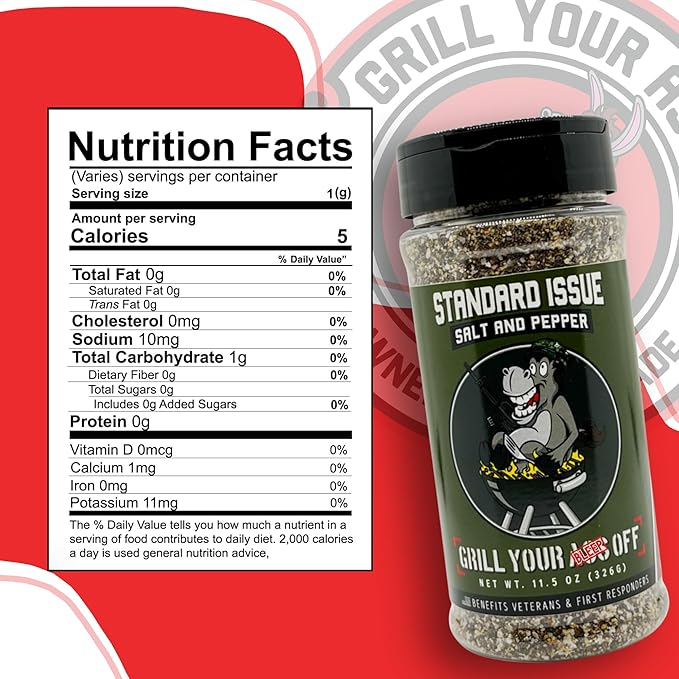 Standard Issue Salt & Pepper by Grill Your As Off - Premium Gourmet Black Pepper & Salt Great for