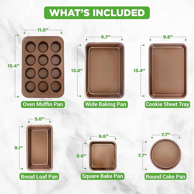 NutriChef 6-Piece Nonstick Bakeware Set, Carbon Steel Baking Pans, Includes Cookie Trays, Wide &