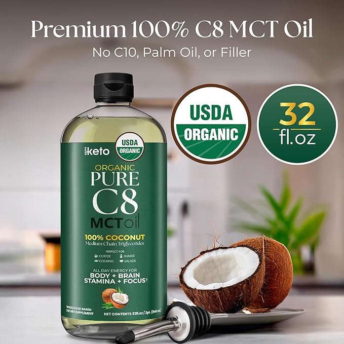 Keppi Keto Organic MCT Oil - Flavorless C8, Non-GMO, Certified Gluten-Free, Palm Oil Free, Vegan